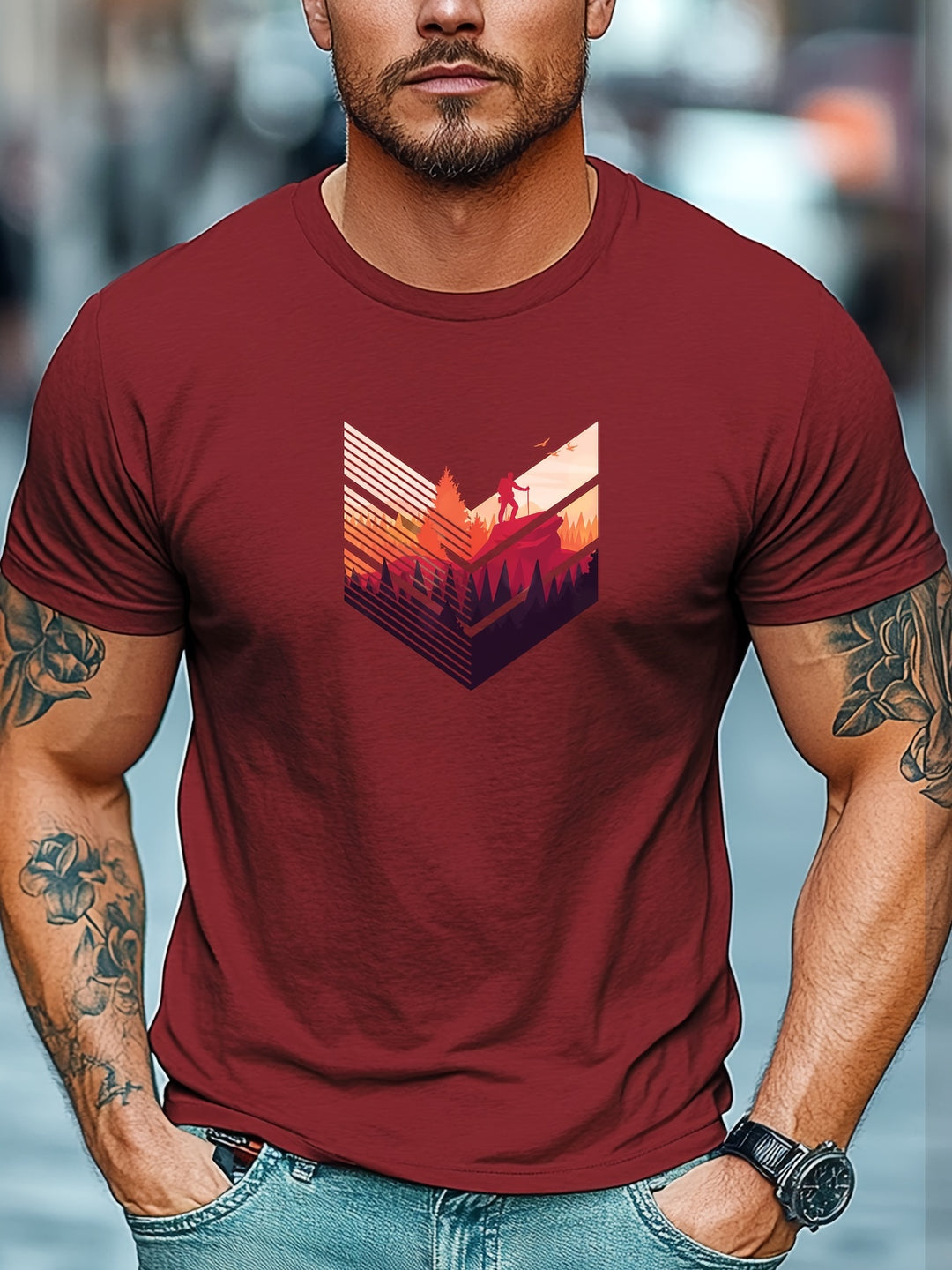 Joel | Heren T-Shirt met Bergbeklimmen Print - Casual en Ademend