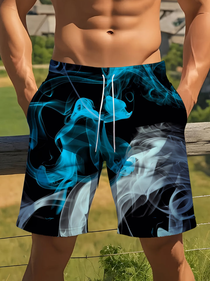 Joris | Geometrische Zwarte Zwemshort met Blauwe Accenten