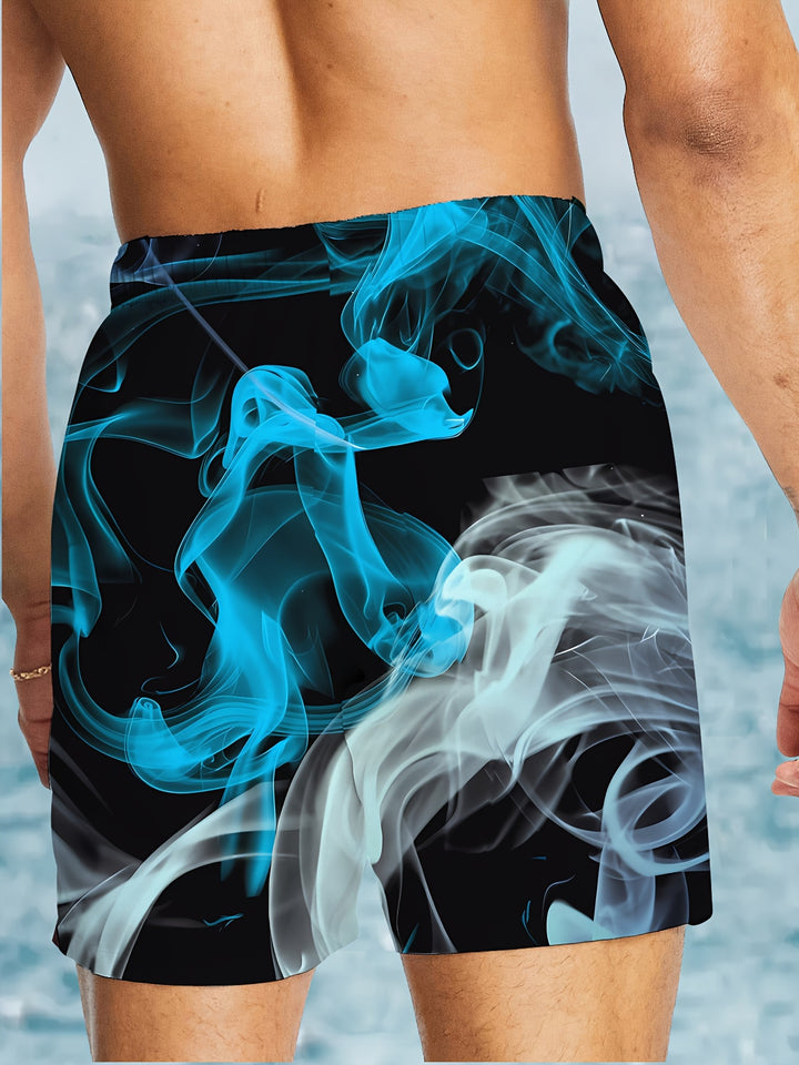 Joris | Geometrische Zwarte Zwemshort met Blauwe Accenten