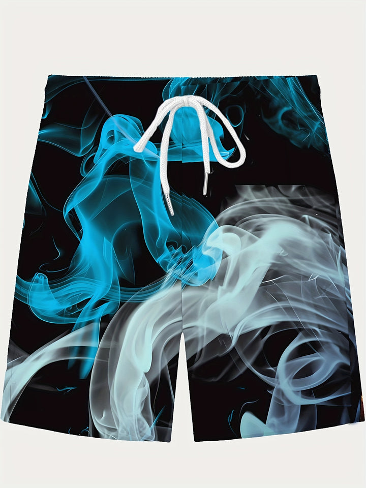 Joris | Geometrische Zwarte Zwemshort met Blauwe Accenten