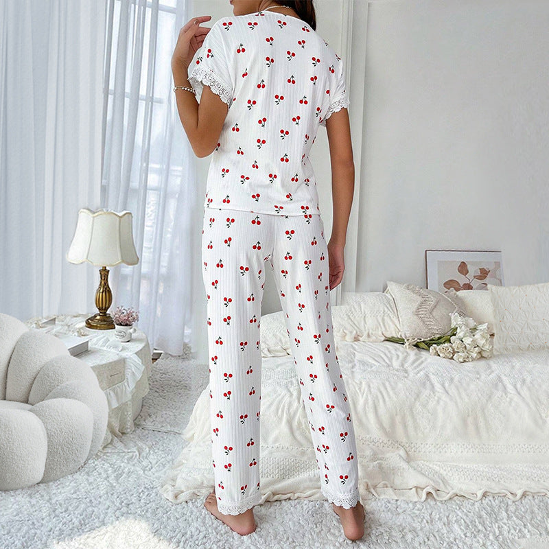 Kali | Schattige Kersenprint Pyjama met Korte Mouwen en Broek