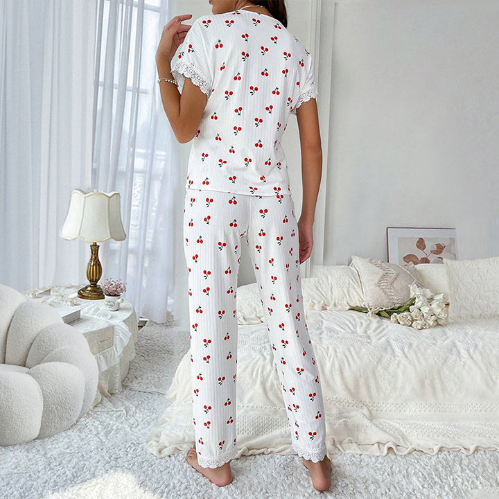 Kali | Schattige Kersenprint Pyjama met Korte Mouwen en Broek
