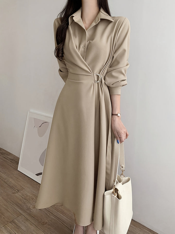 Kelly | Elegante Midi Jurk met Strikdetail en Kraag