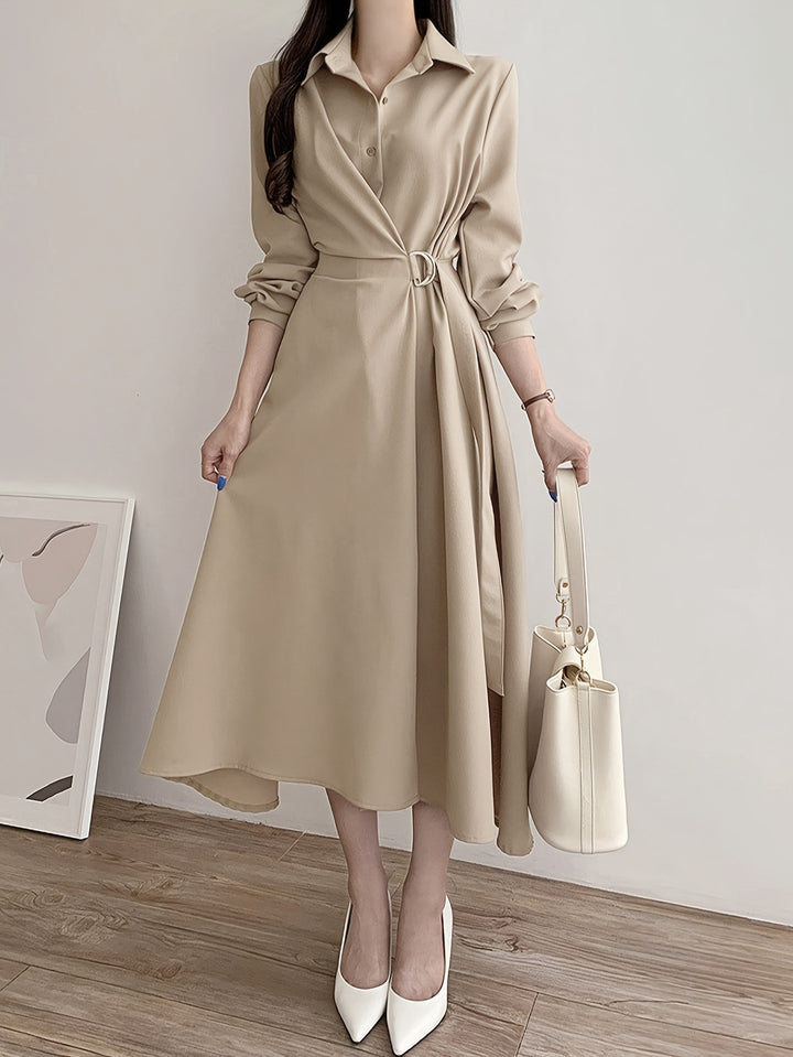 Kelly | Elegante Midi Jurk met Strikdetail en Kraag