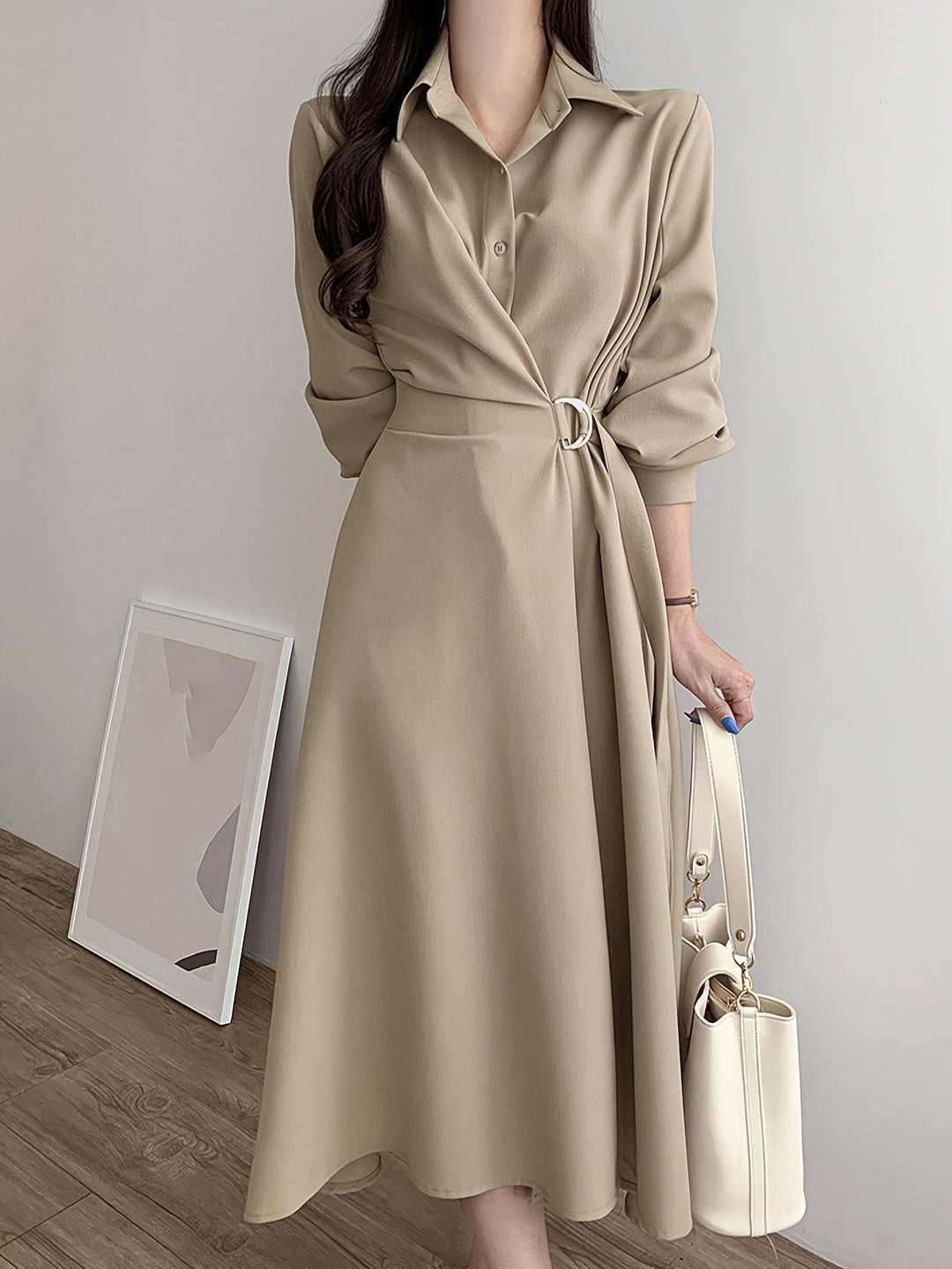 Kelly | Elegante Midi Jurk met Strikdetail en Kraag