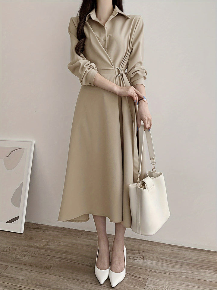 Kelly | Elegante Midi Jurk met Strikdetail en Kraag