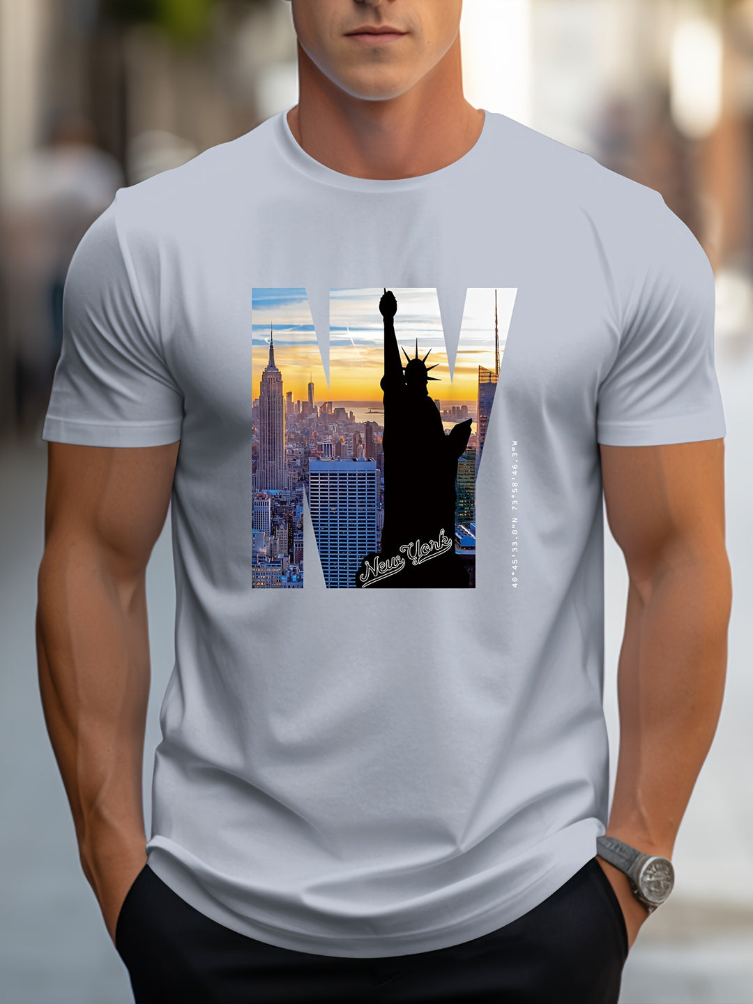 Kevin | NY Grafisch T-shirt met Statue of Liberty