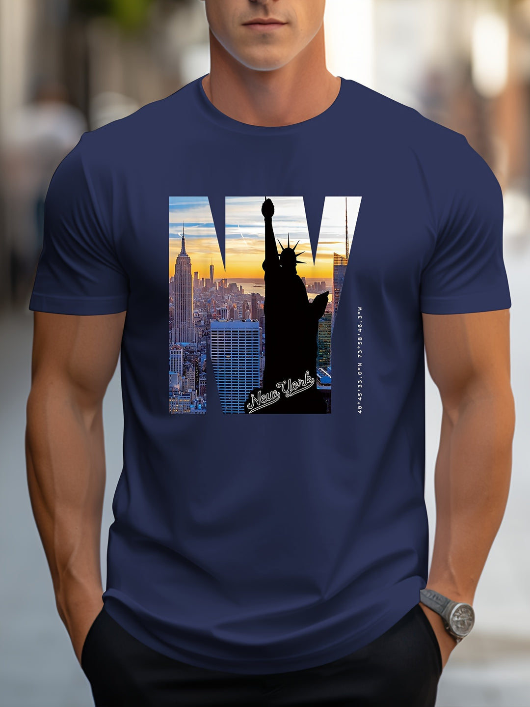 Kevin | NY Grafisch T-shirt met Statue of Liberty