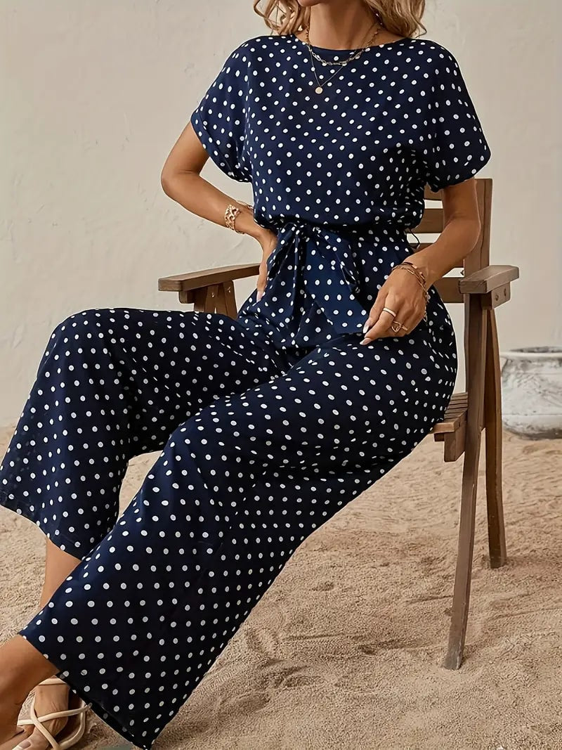 Zomerse Polka Dots Jumpsuit met Korte Mouwen in Diverse Kleuren