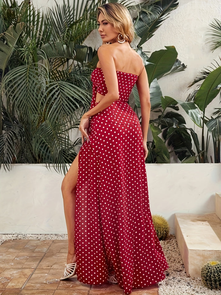 Leah | Charmante Polkadot Set met Maxi Rok en Crop Top