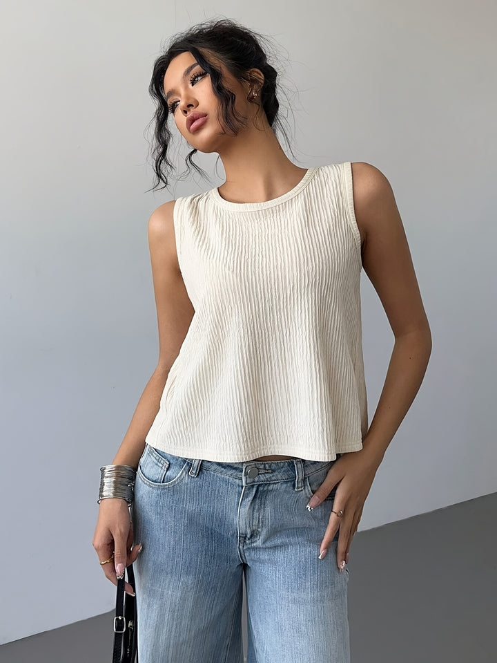 Leah | Elegante Top met Strikdetails en Geribde Textuur