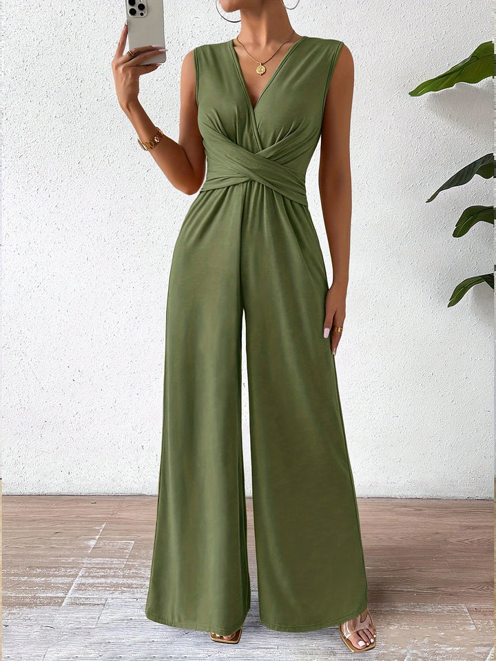 Lily | V-Hals Jumpsuit met Wijde Pijpen – Perfect voor Lente & Zomer