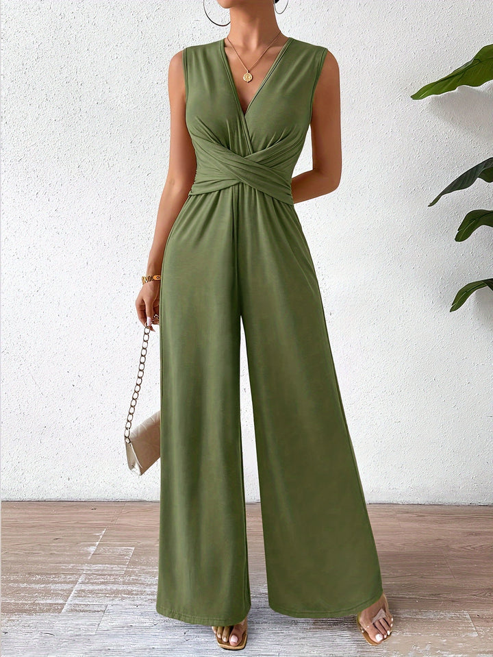 Lily | V-Hals Jumpsuit met Wijde Pijpen – Perfect voor Lente & Zomer
