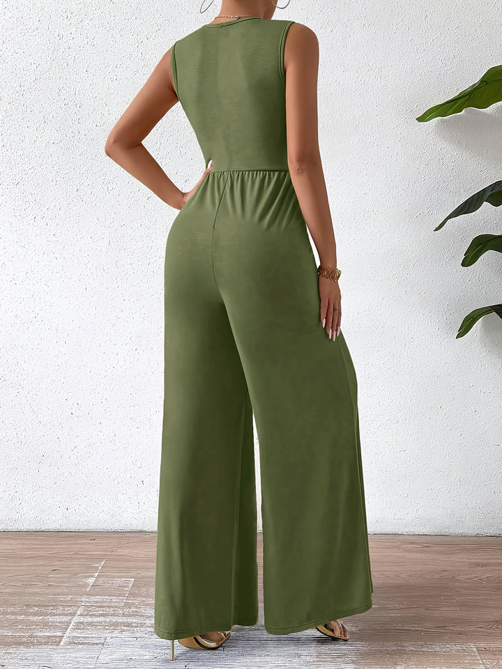 Lily | V-Hals Jumpsuit met Wijde Pijpen – Perfect voor Lente & Zomer