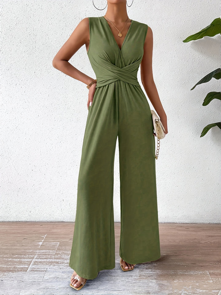 Lily | V-Hals Jumpsuit met Wijde Pijpen – Perfect voor Lente & Zomer