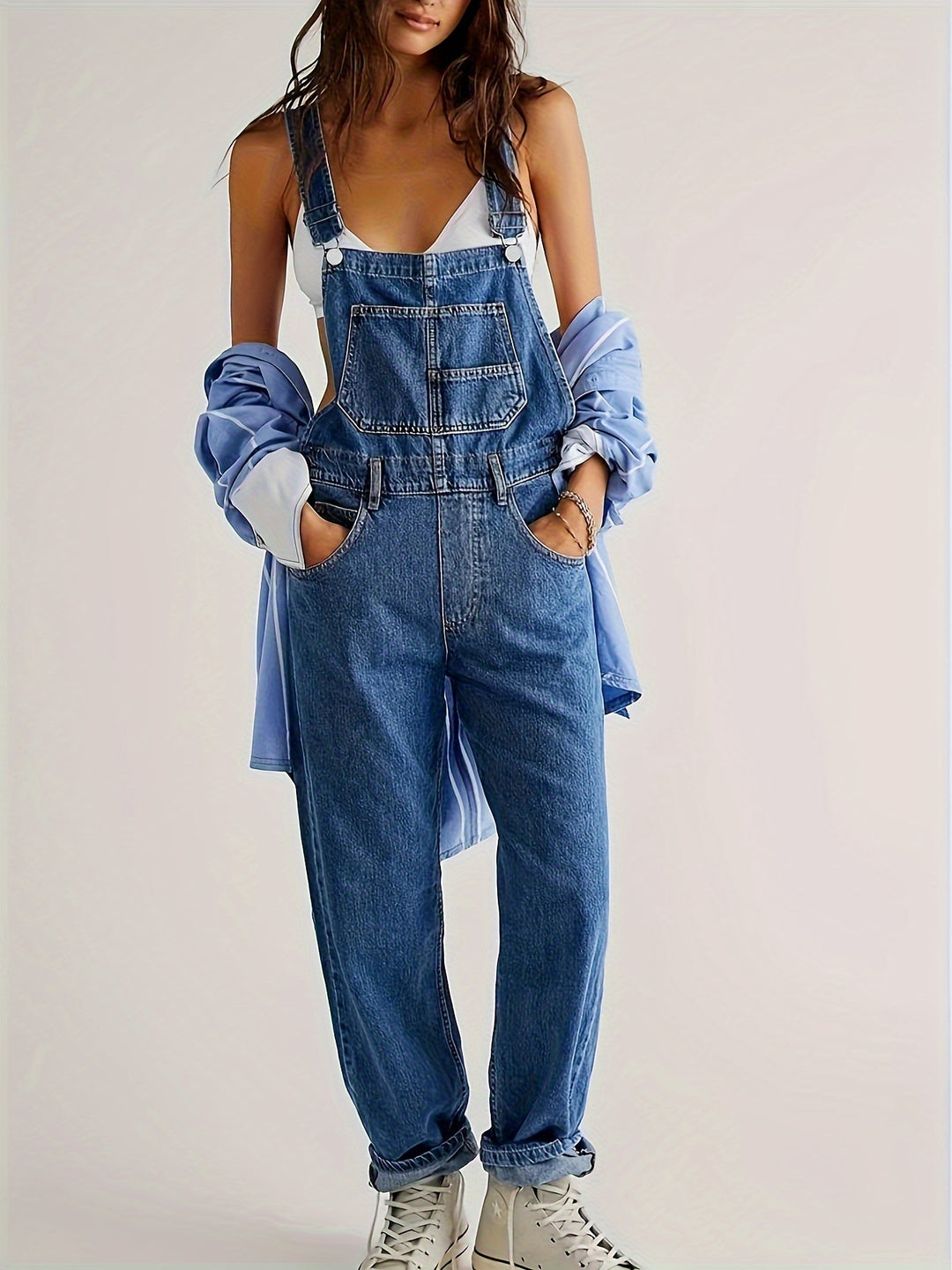 Lina | Relaxte Denim Tuinbroek met Eenvoudige Pasvorm