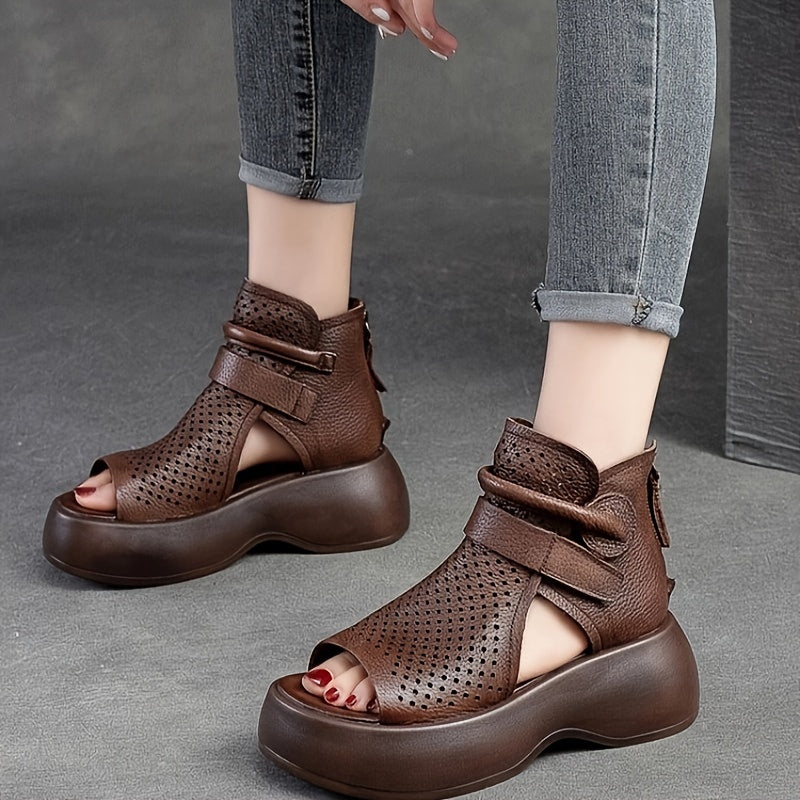 Lola | Platform Sandalen - Ademende Kunstleer met Ritssluiting