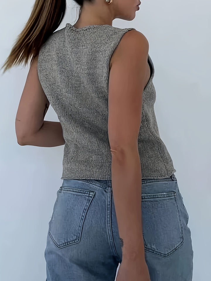 Lorelei | Trendy Gebreid Vest met V-hals en Vetersluiting
