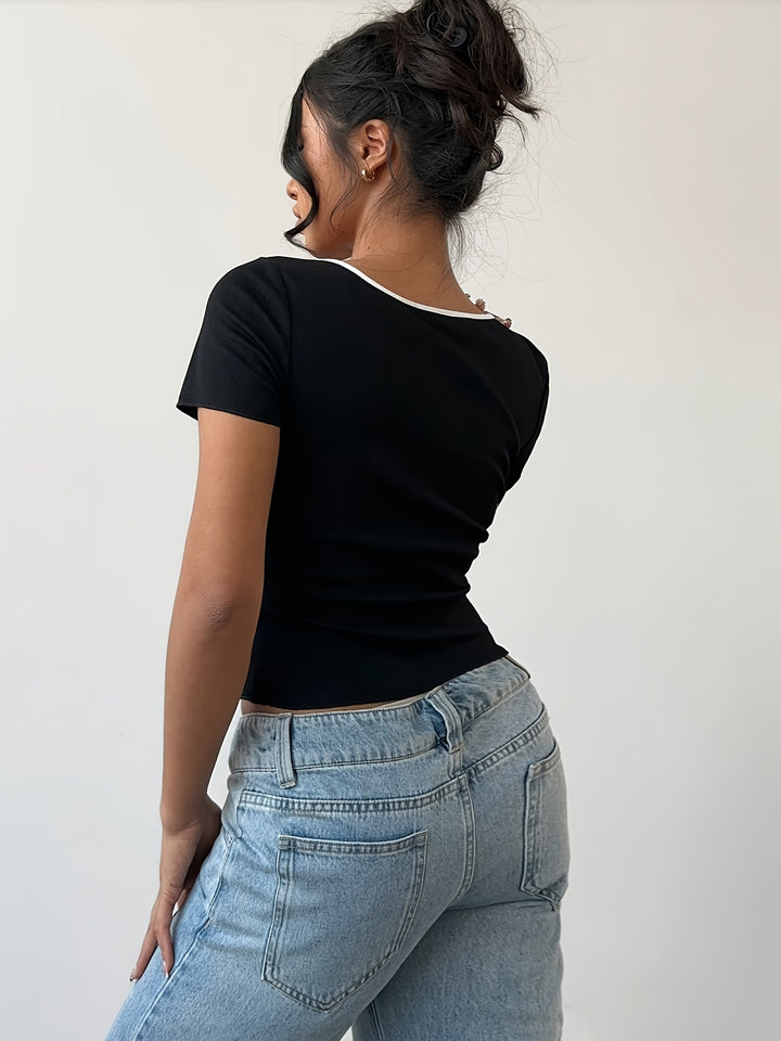 Lotte | Stijlvolle Zwarte Top met Strikdetails