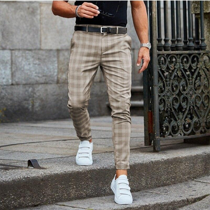 Heren chino broek – Slim fit – Tapered leg – Ademend materiaal – Ruitpatroon