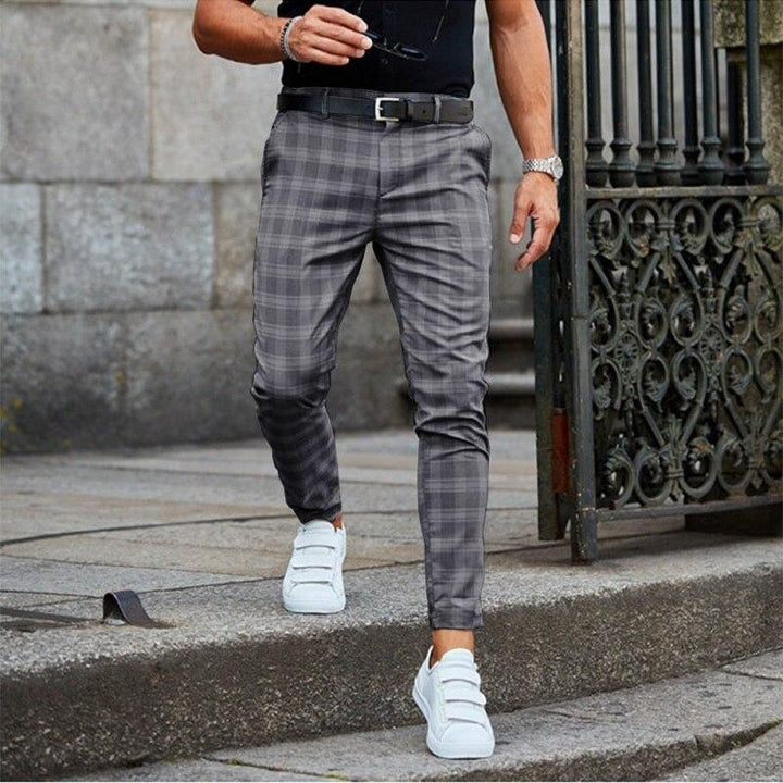 Heren chino broek – Slim fit – Tapered leg – Ademend materiaal – Ruitpatroon