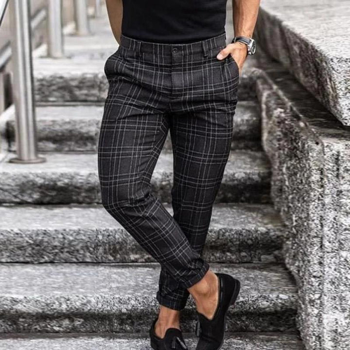 Heren chino broek – Slim fit – Tapered leg – Ademend materiaal – Ruitpatroon