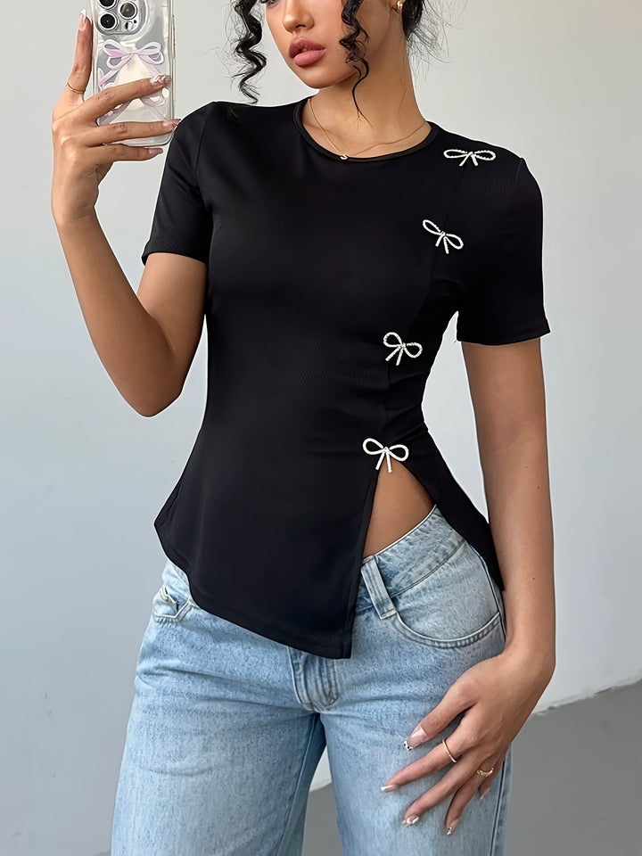 Luna | Elegante Dames T-shirt met Strikdetail