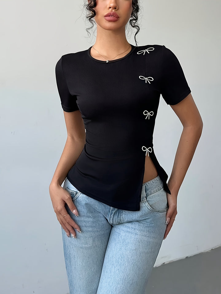 Luna | Elegante Dames T-shirt met Strikdetail