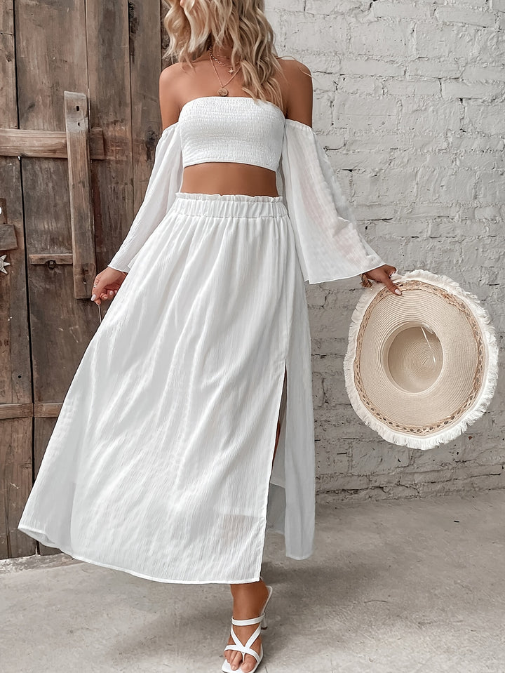 Madison | Elegante Off-Shoulder Set met Zwevende Mouwen