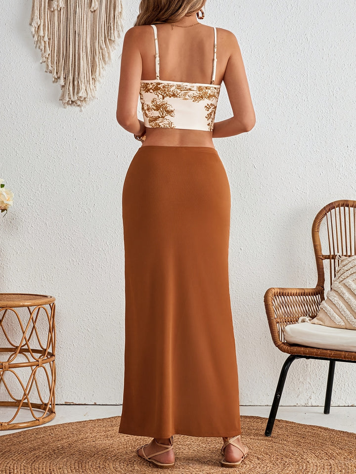 Makayla | Elegante Tweedelige Set met Crop Top en Maxi Rok
