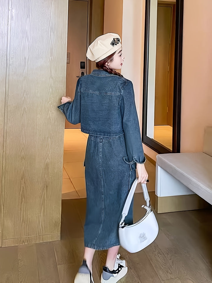 Margaret | Trendy Denim Tweedelige Set met Stijlvolle Details