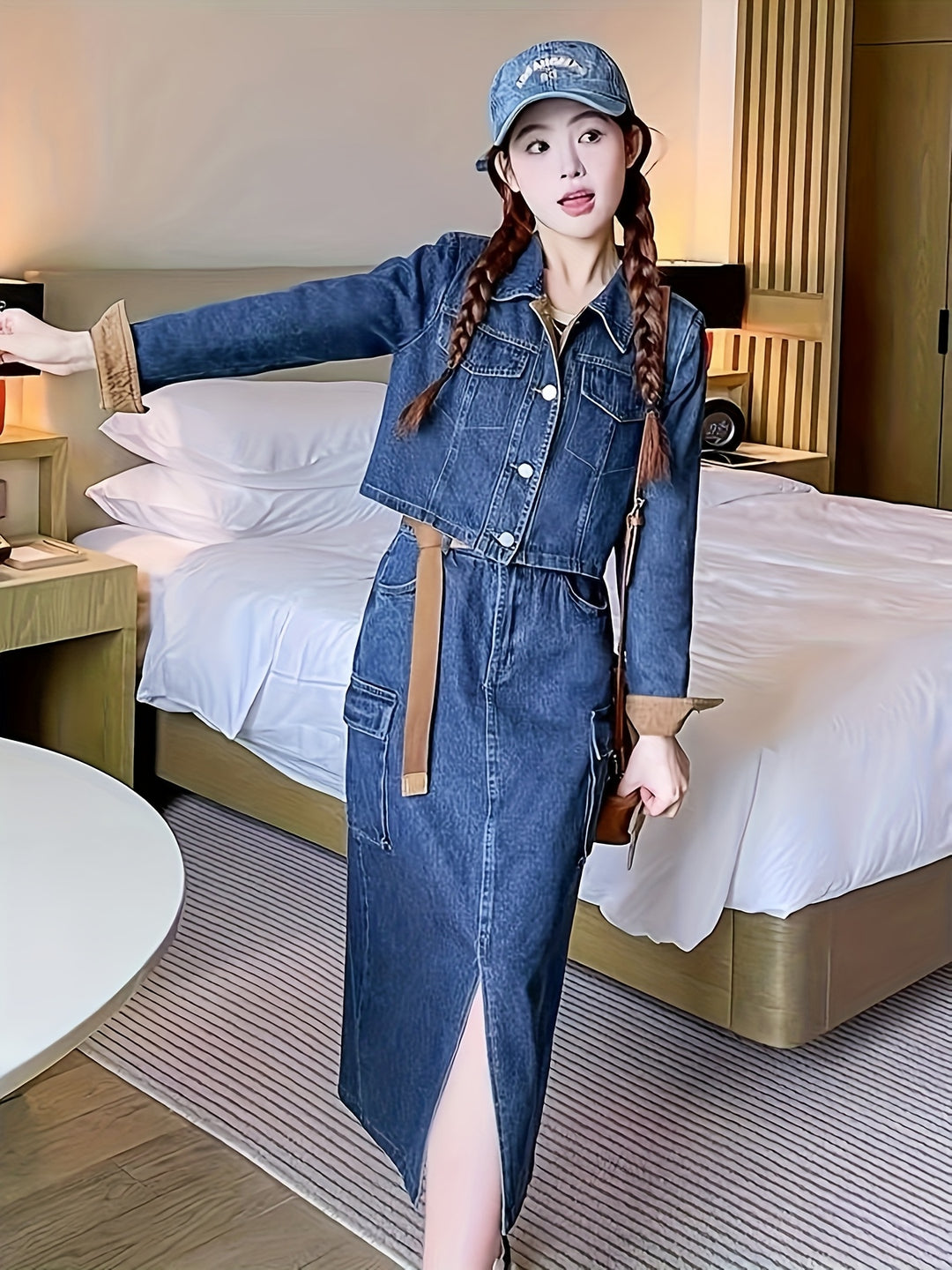 Margaret | Trendy Denim Tweedelige Set met Stijlvolle Details