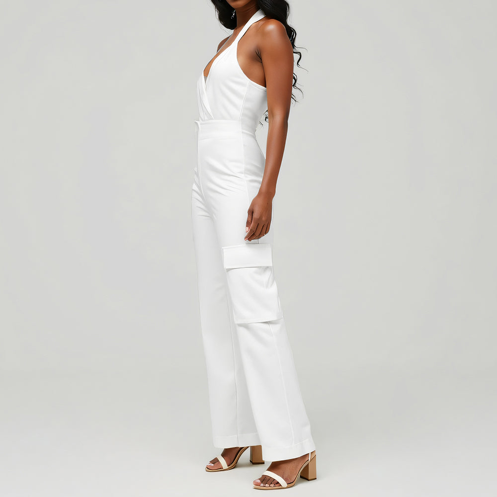 Maxine | Stijlvolle Halter Jumpsuit met Cargo Zakdetails