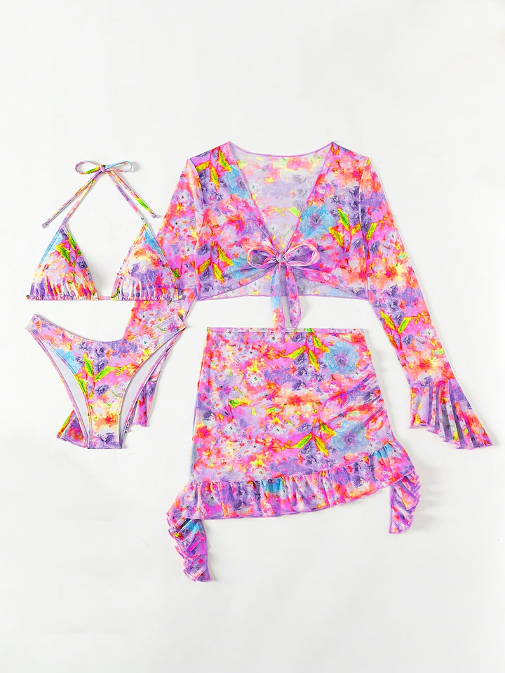 Maya | Bloemenprint Zomerset met Crop Top & Ruffle Rok – Strandlook voor Dames