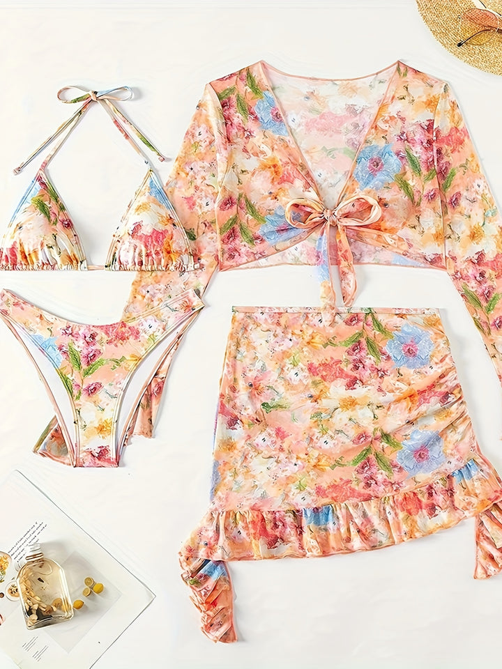 Maya | Bloemenprint Zomerset met Crop Top & Ruffle Rok – Strandlook voor Dames