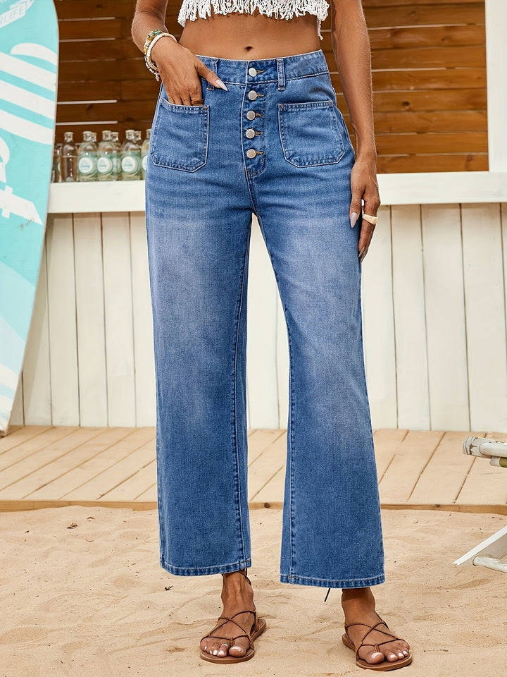 Melissa | Vintage Hoge Taille Denim Broek met Knoopsluiting