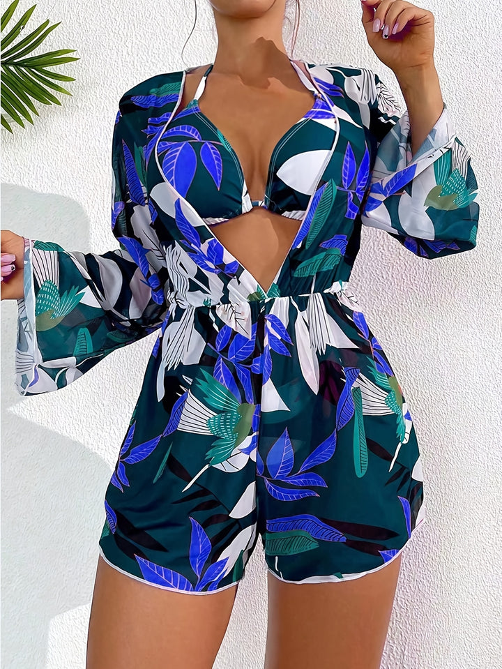 Meryl | Vrouwelijke Zomerse Badpak Met Bloemenprint en Mouwen