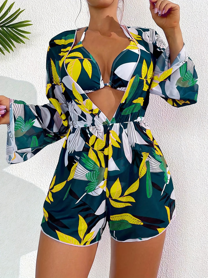 Meryl | Vrouwelijke Zomerse Badpak Met Bloemenprint en Mouwen
