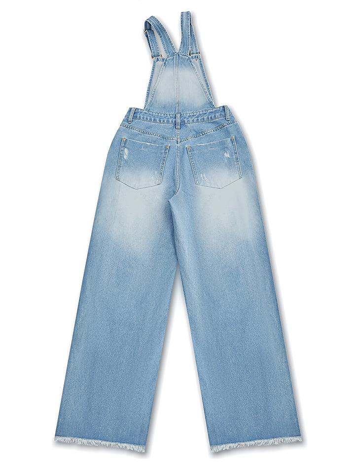 Mia | Gescheurde Denim Overall met Gerafelde Details