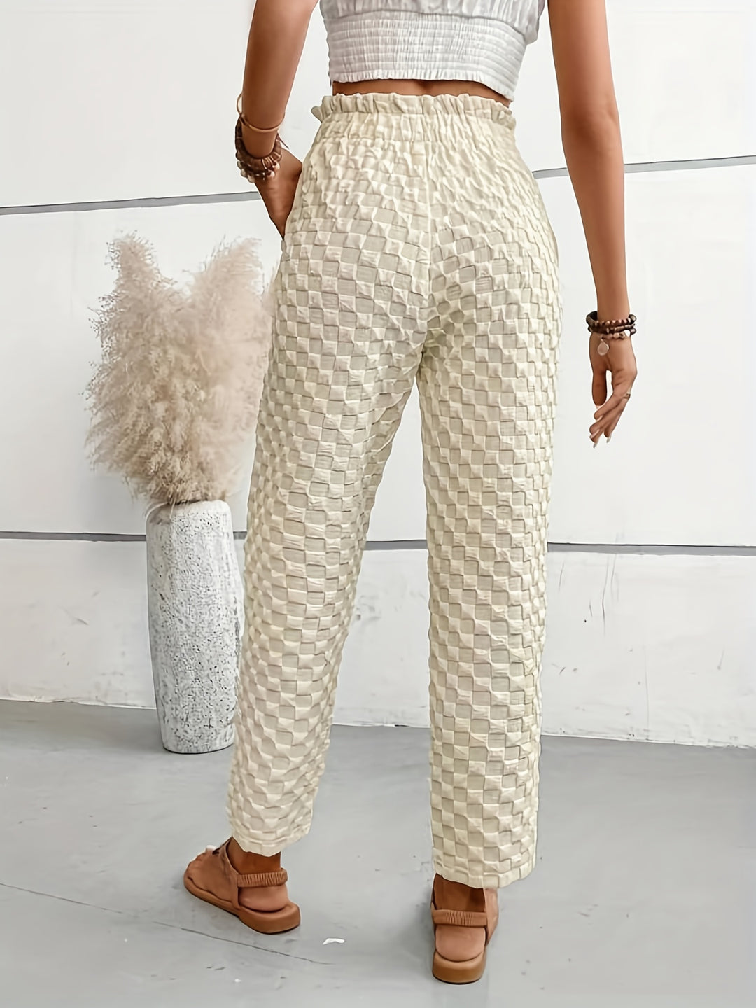 Miriam | Elegante Getextureerde Broek met Hoge Taille