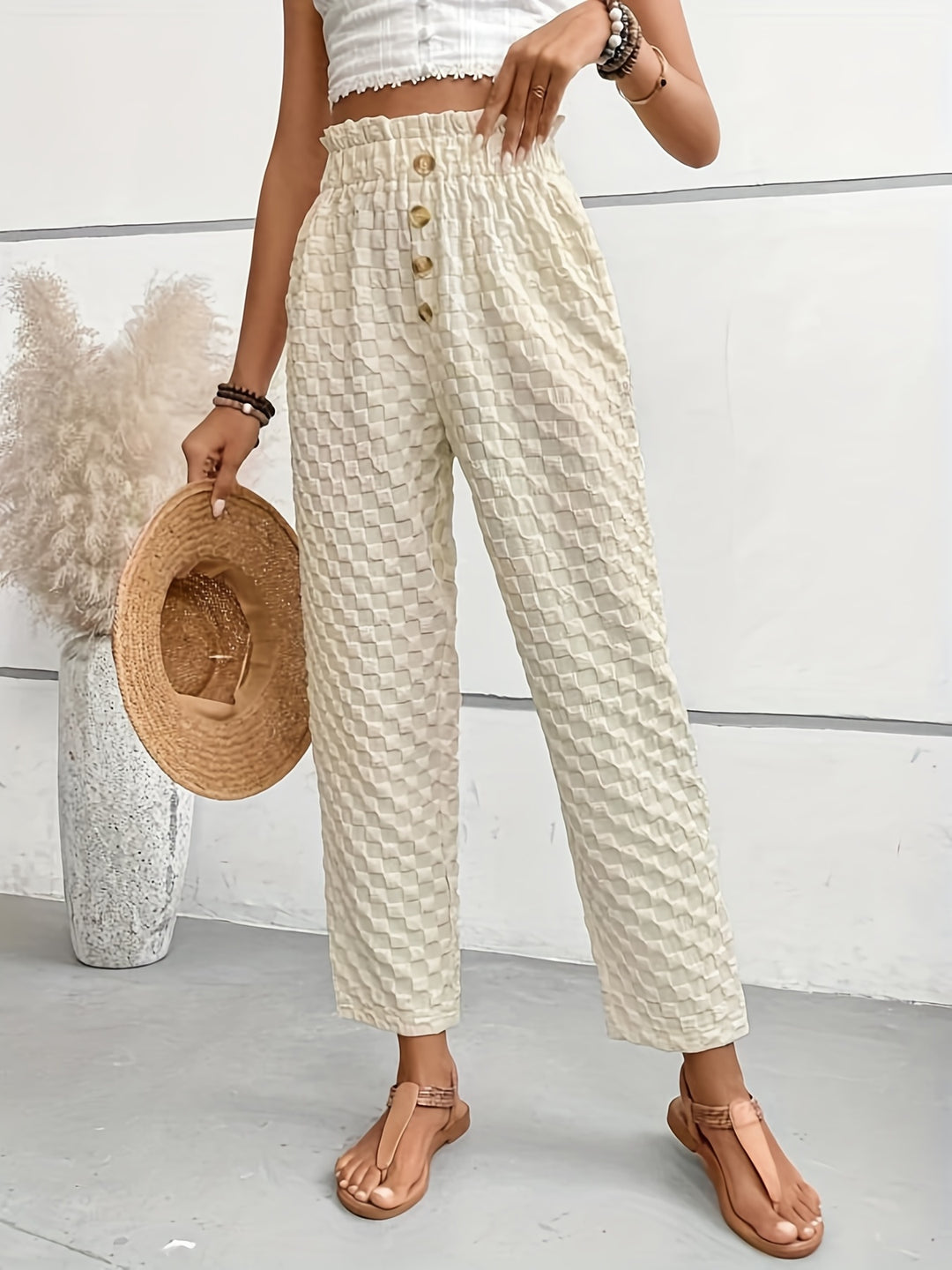 Miriam | Elegante Getextureerde Broek met Hoge Taille