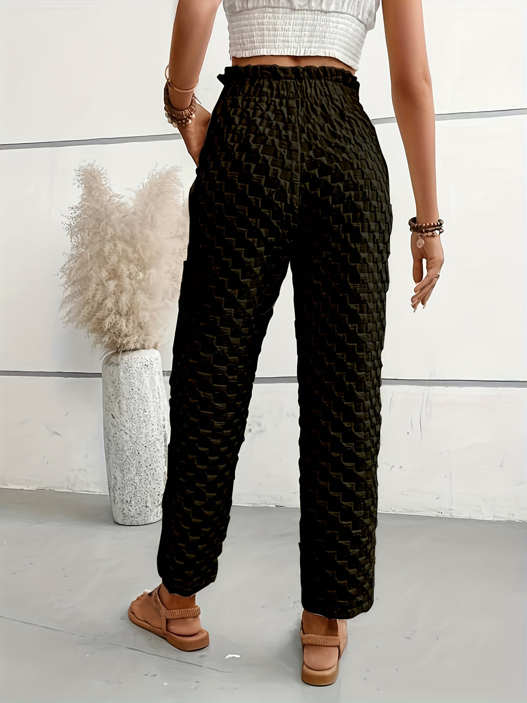 Miriam | Elegante Getextureerde Broek met Hoge Taille