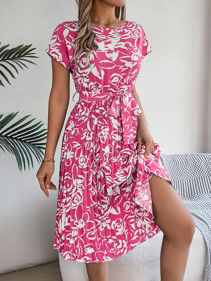 Monique | Elegante Bloemenjurk met Taille Ceintuur