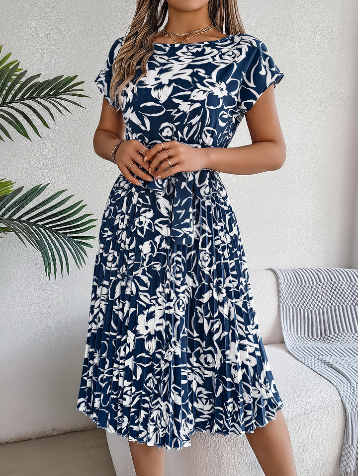 Monique | Elegante Bloemenjurk met Taille Ceintuur