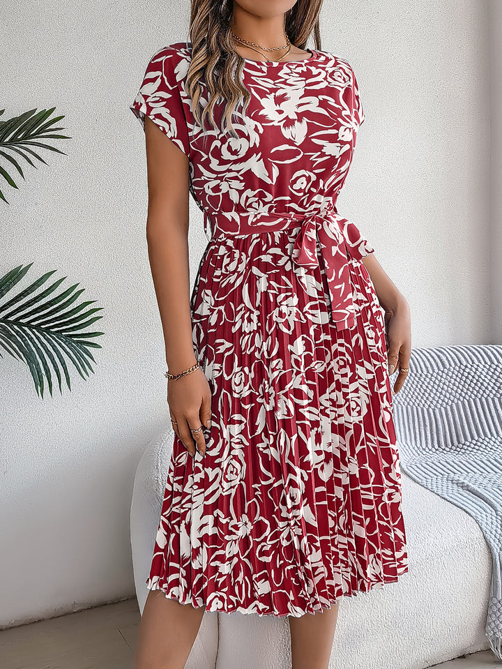 Monique | Elegante Bloemenjurk met Taille Ceintuur