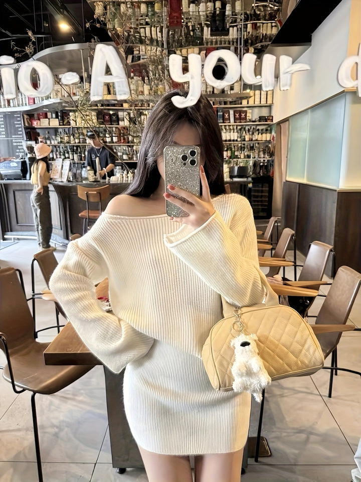 Myrah | Elegante Off-Shoulder Gebreide Top & Bodycon Mini Rok Set