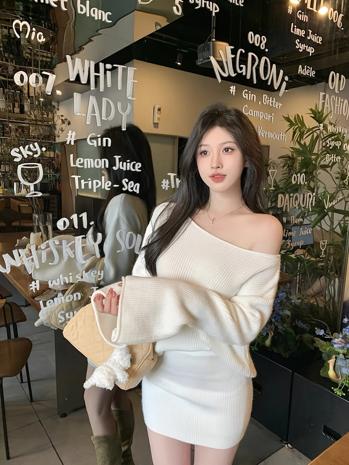 Myrah | Elegante Off-Shoulder Gebreide Top & Bodycon Mini Rok Set
