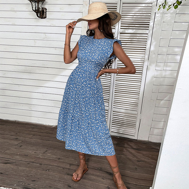 Nadine | Retro Stijl Mouwloze Midi Jurk met Bloemenprint