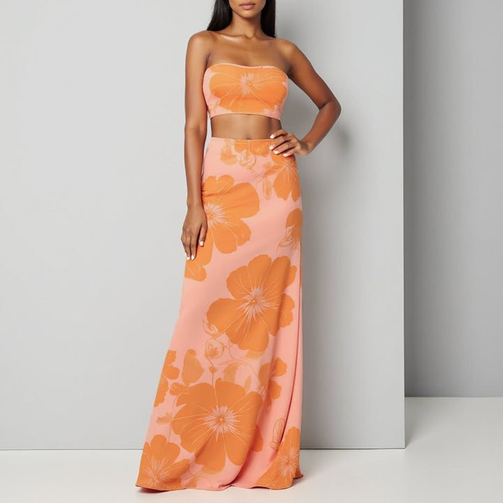 Natasha | Elegante Tweedelige Maxi Set met Bloemenprint