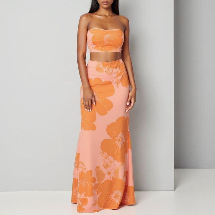 Natasha | Elegante Tweedelige Maxi Set met Bloemenprint